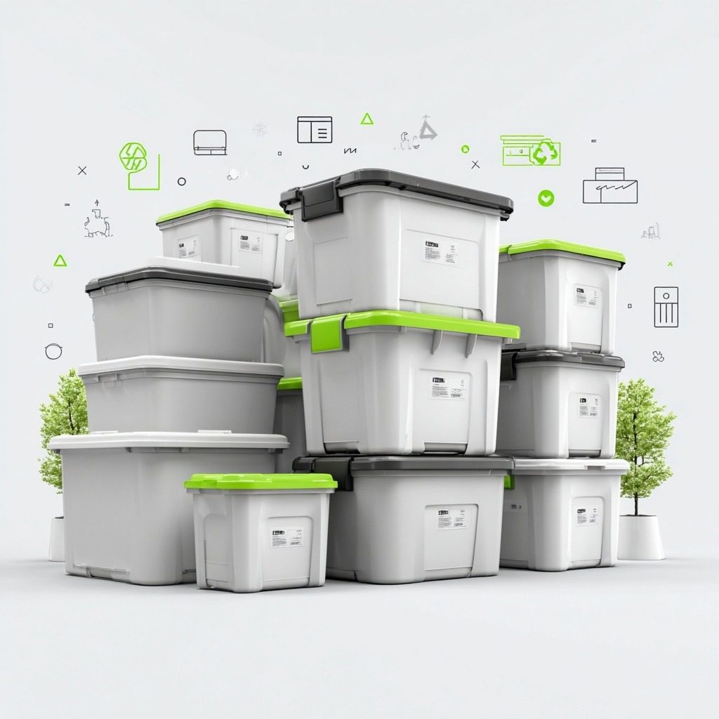 Stacked durable plastic moving bins