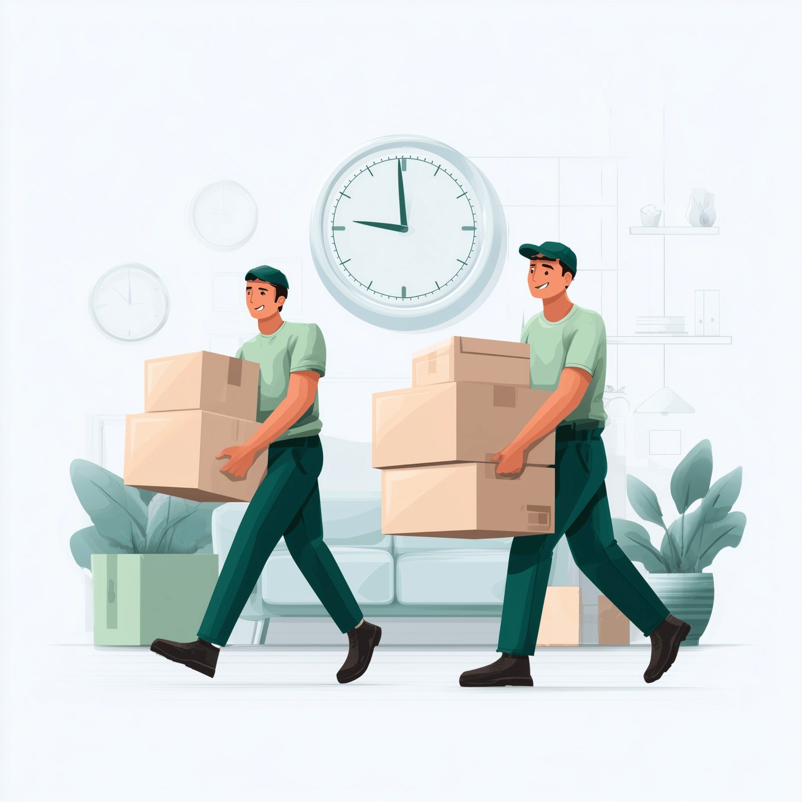 Professional hourly movers carrying boxes