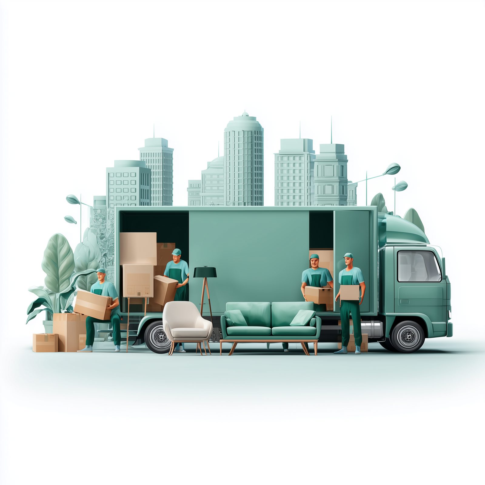 Professional moving crew loading furniture